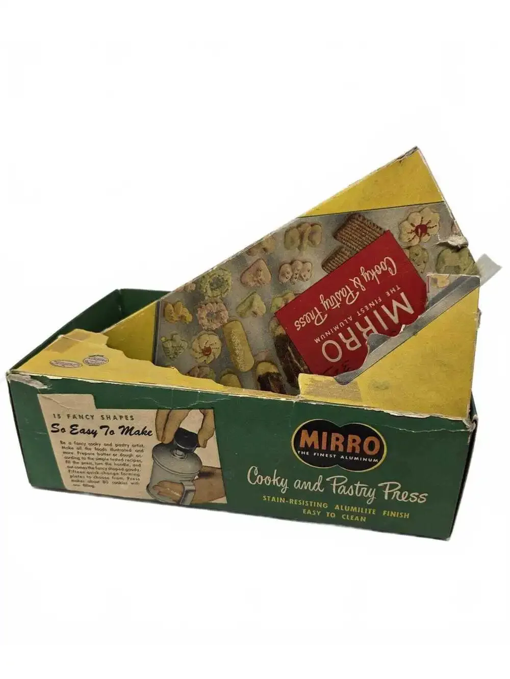 Vintage Mirro Aluminum Cooky Pastry Press 12 Discs Box Instructions Cookie Press